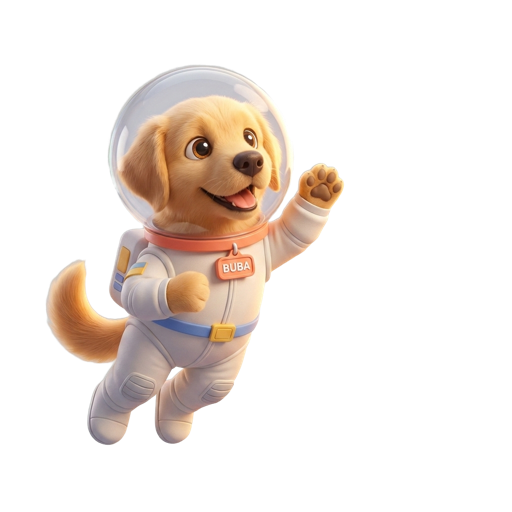 Buba, el perro astronauta, con una planta creciendo