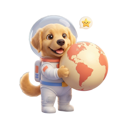 Buba, el perro astronauta, sobre un mapa de Latinoamérica