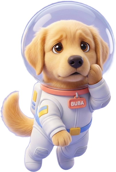 Buba, el perro astronauta, con gesto de preocupación