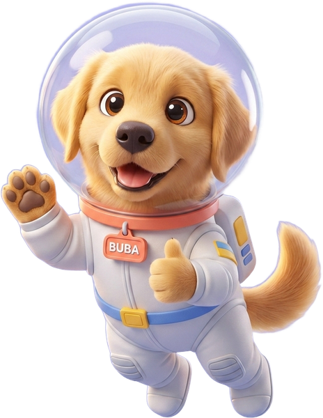 Buba, el perro astronauta, saludando
